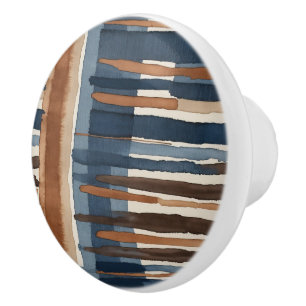 Brown Blue rust and beige abstract Ceramic Knob
