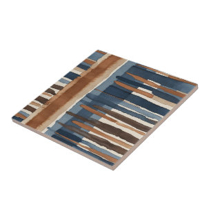 Brown Blue rust and beige abstract Ceramic Tile