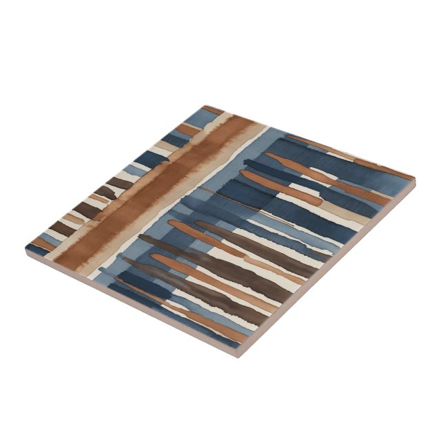 Brown Blue rust and beige abstract Ceramic Tile (Side)