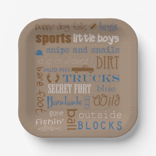 Brown Blue Snipe and Snails Boy Baby Shower Paper Plates (Front)