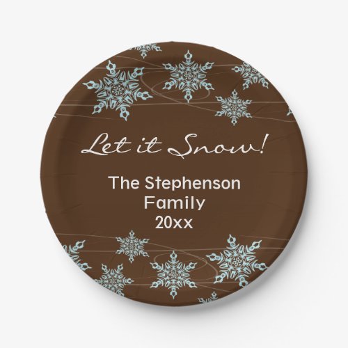 BrownBlue Snowflake Holiday Winter Winds Paper Plates