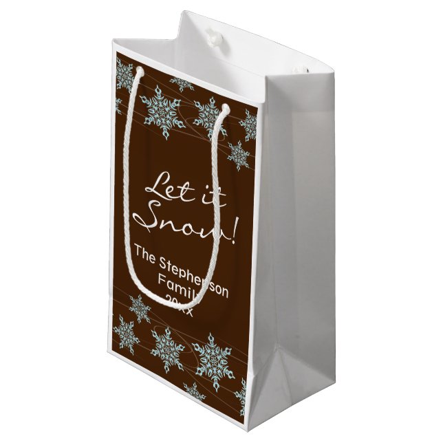 Brown/Blue Snowflake Holiday Winter Winds Small Gift Bag (Front Angled)