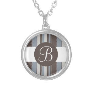 Brown blue stripes custom monogram necklace