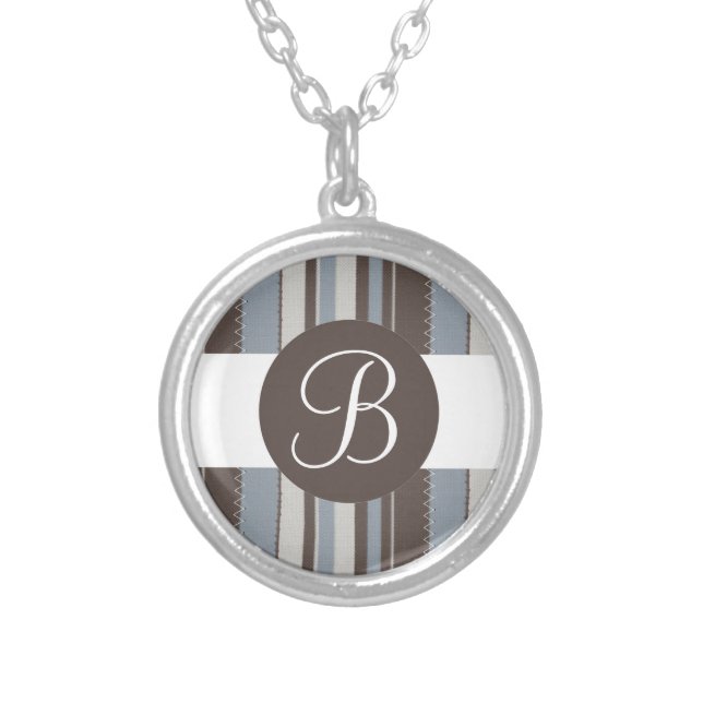 Brown blue stripes custom monogram necklace (Front)