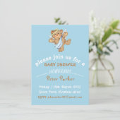 brown blue teddy bear Baby Shower invitation (Standing Front)