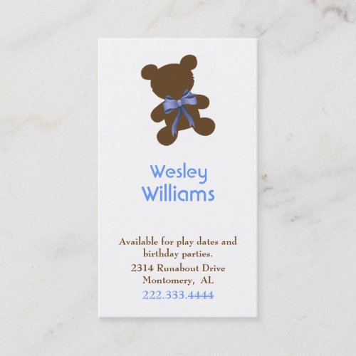 Brown  Blue Teddy Bear Custom Play Date Card