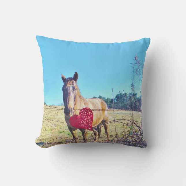 Brown Blue tinted Horse Heart Throw Pillow (Front)