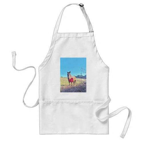 Brown Blue tinted Horse Red Heart Adult Apron