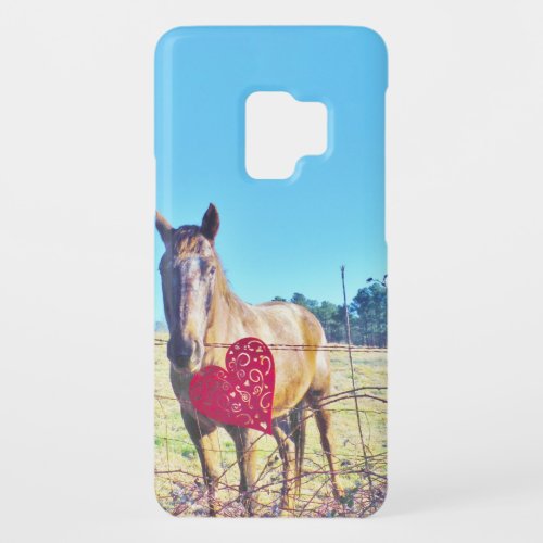 Brown Blue tinted Horse Red Heart Case_Mate Samsung Galaxy S9 Case