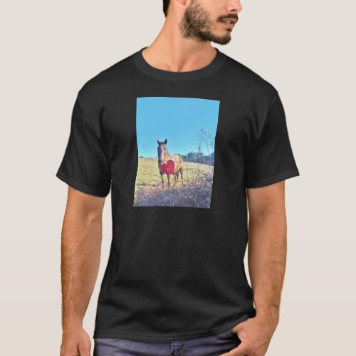 Brown Blue tinted Horse Red Heart T_Shirt