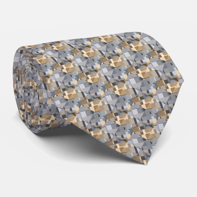 Brown/Blue Trendy Pattern Neck Tie (Rolled)