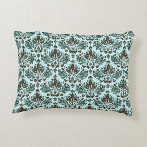 Brown  Blue Vintage Floral Pattern Design 2 Accent Pillow