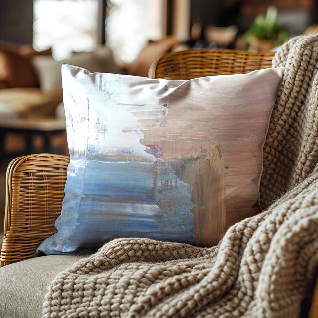 Brown Blue White Abstract Artistic Throw Pillow ( Brown and blue abstract art pillow)