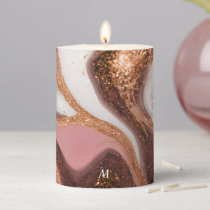 Brown Blush Agate with Gold Ribbon Pillar Candle