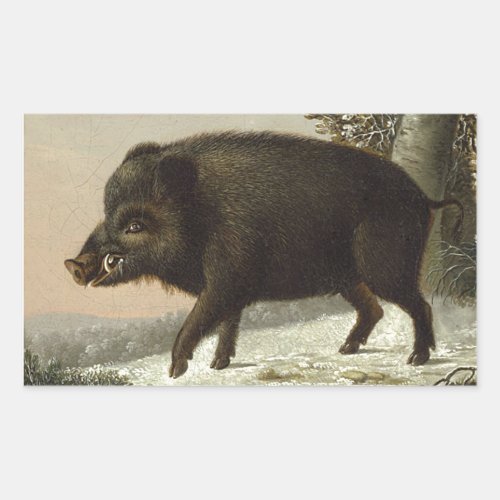 Brown Boar Pig Vintage Fine Art Hunting Painting Rectangular Sticker