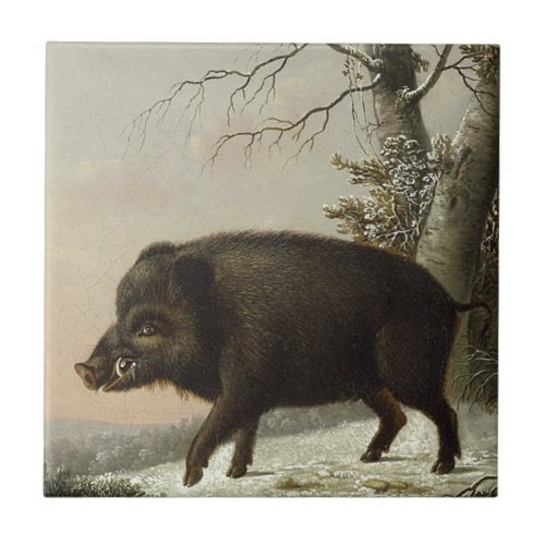 Brown Boar Pig Vintage Fine Art Hunting Painting Tile