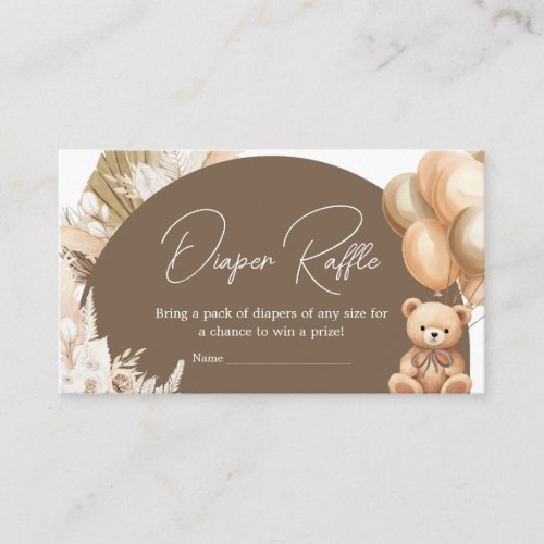 Brown Boho Bear Balloon Baby Shower Diaper Raffle Enclosure Card