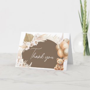 Brown Boho Bear Balloon Baby Shower Letterpress Thank You Card
