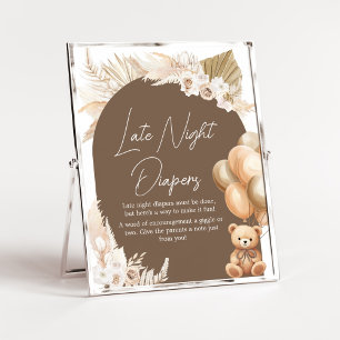 Brown Boho Bear Balloon Late Night Diapers Poster