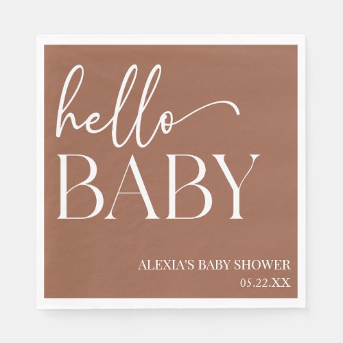 Brown Boho Bohemian Hello Baby Baby Shower Napkins