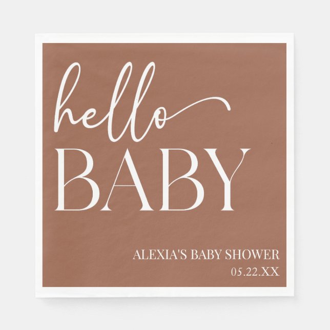 Brown Boho Bohemian Hello Baby Baby Shower Napkins (Front)
