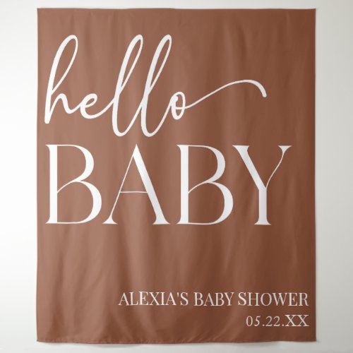 Brown Boho Bohemian Hello Baby Baby Shower Tapestry