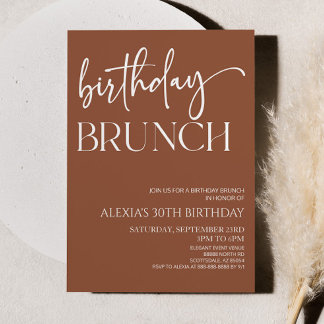 Brown Boho Bohemian Minimal Birthday Brunch Party Invitation