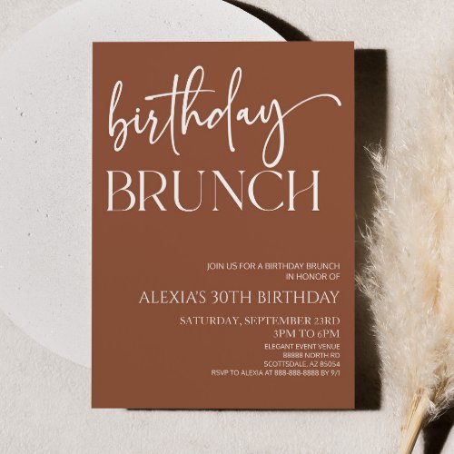 Brown Boho Bohemian Minimal Birthday Brunch Party Invitation