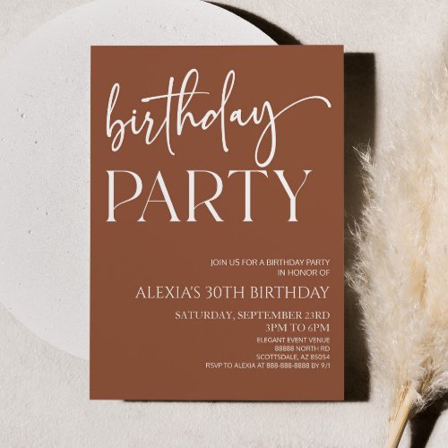 Brown Boho Bohemian Minimal Birthday Party Invitation
