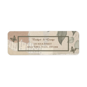 brown boho chic vintage greenery wedding address label