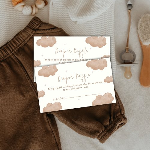 Brown Boho Clouds Stars Diaper Raffle Baby Shower Enclosure Card