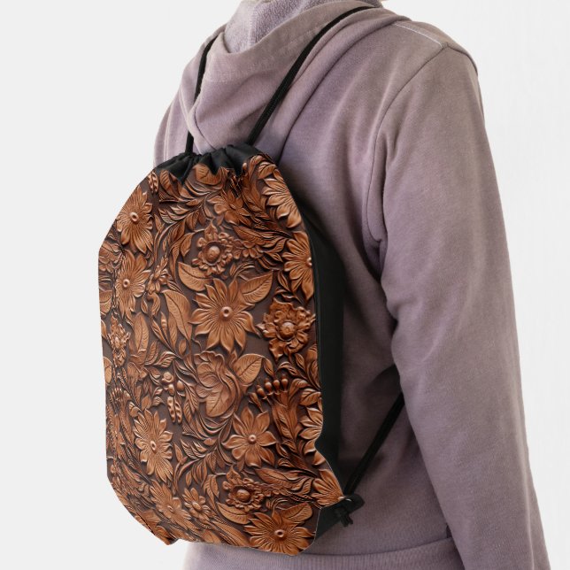 Brown Boho Floral Drawstring Bag (Insitu)