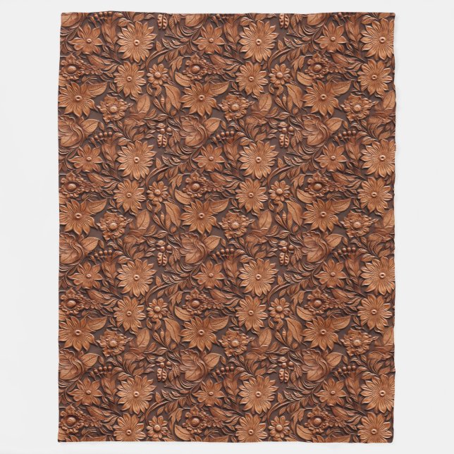 Brown Boho Floral Fleece Blanket (Front)