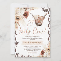 Brown Boho Floral Holy Cow Highland 21st Birthday