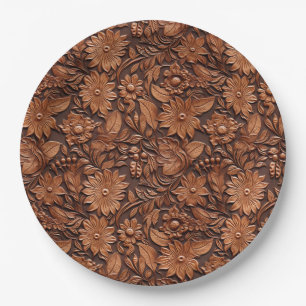 Brown Boho Floral Paper Plates