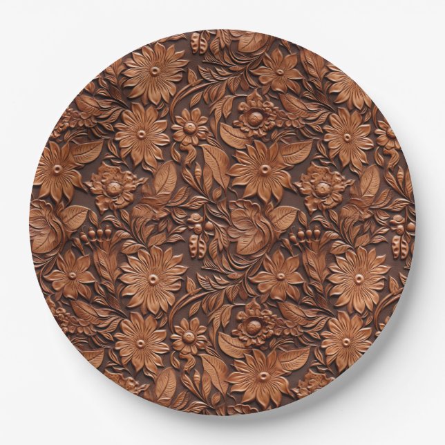 Brown Boho Floral Paper Plates (Front)