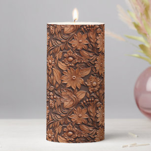 Brown Boho Floral Pillar Candle