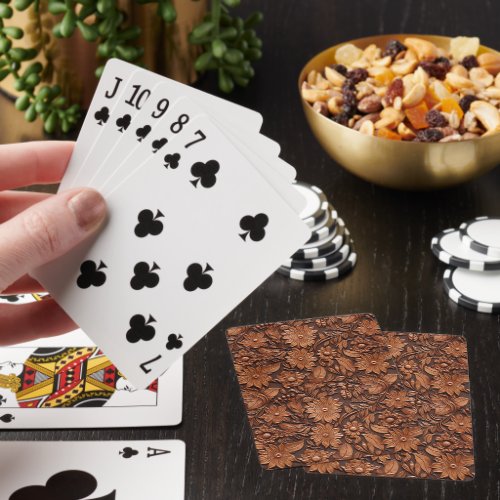 Brown Boho Floral Poker Cards