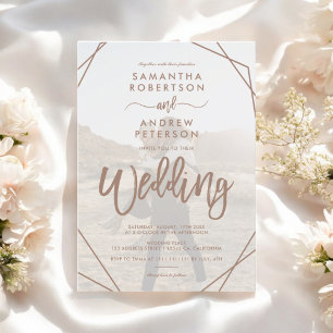 Brown boho frame simple photo script wedding invitation