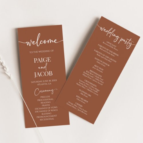 Brown Boho Minimal Minimalist Wedding Program