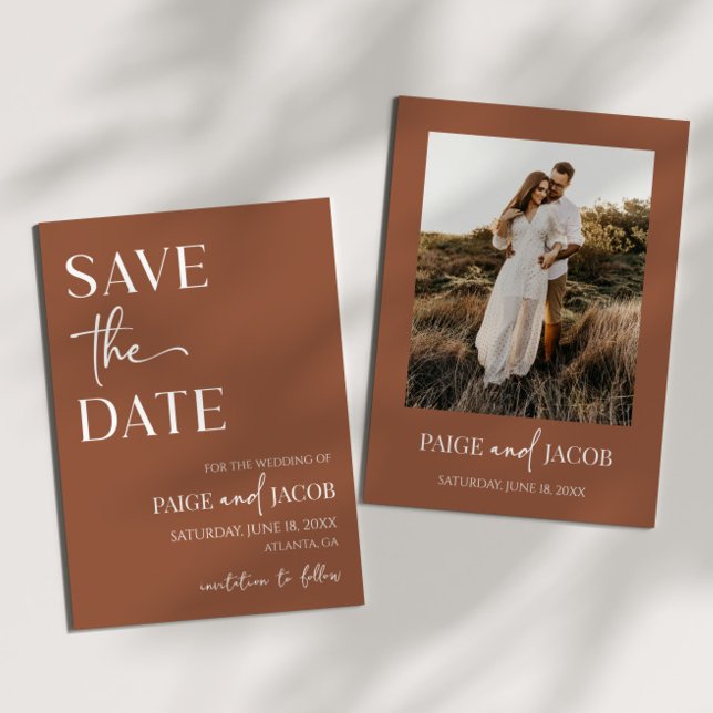Brown Boho Minimal Wedding Save The Date Invitation (Creator Uploaded)