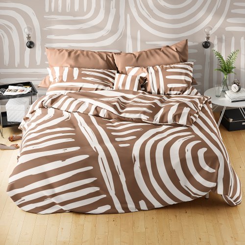 Brown Boho Minimalist Abstract Pattern  Duvet Cover