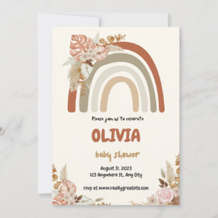 Brown Boho Rainbow Baby Shower Invitation