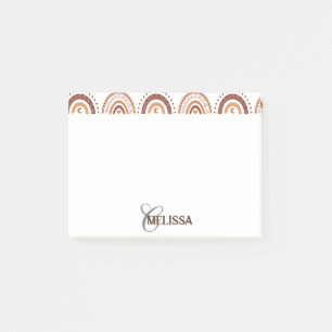 Brown Boho Rainbow Whimsical Pattern Monogram Name Post-it Notes