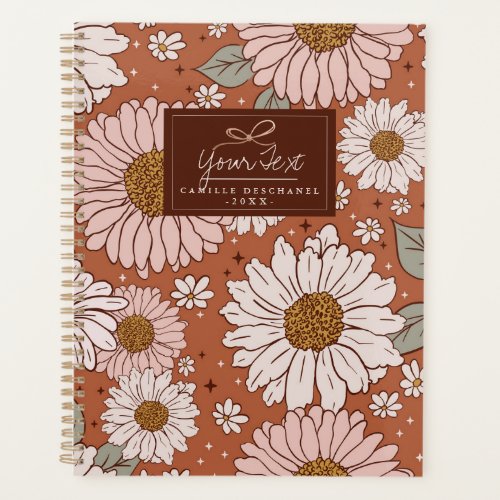 Brown Boho Retro Floral Print Personalized Planner