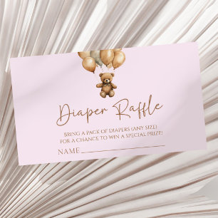 Brown Boho Teddy Bear Baby Shower Diaper Raffle Enclosure Card