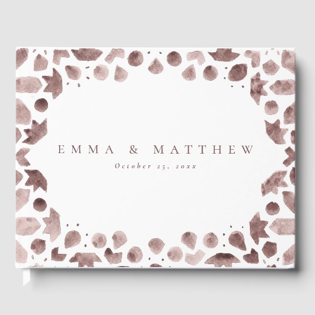 Brown Boho Watercolor Mediterranean Tile Guest Book (Front)