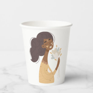 Brown boho woman bouquet of hearts party paper cups