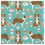Brown border collie dog coffee lover turquoise fabric