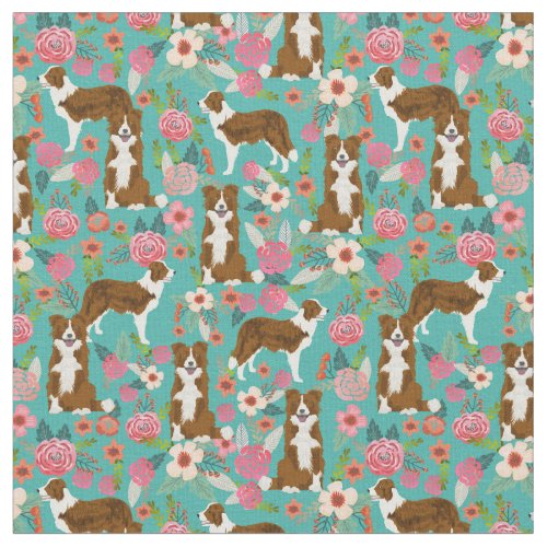 brown border collie dog vintage florals turquoise fabric